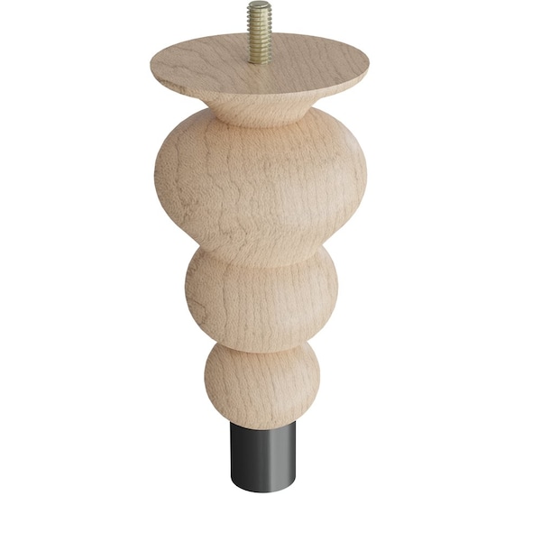 Designs Of Distinction 6" Tipt Toe Bun Foot with bolt and 1" Flat Black Ferrule - Hardwood 01242006MAWR6 - main